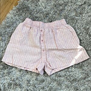 Reformation Pink and White Linen Shorts